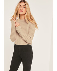 Missguided Nude Crop Chenille Crew Neck Sweater