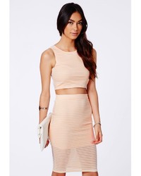 Missguided Burnout Ribbed Crop Top Nude