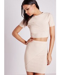 Missguided Round Neck Bandage Ribbed Crop Top Nude