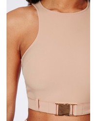 Missguided Sleeveless Buckle Detail Crop Top Nude