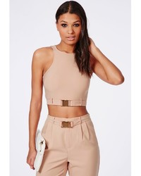 Missguided Sleeveless Buckle Detail Crop Top Nude, $40, Missguided