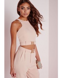 Missguided Tall Sleeveless Buckle Detail Crop Top Nude
