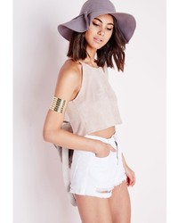 Missguided Wrap Back Suede Crop Top Nude
