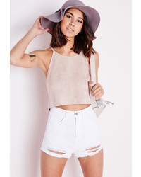 Missguided Wrap Back Suede Crop Top Nude