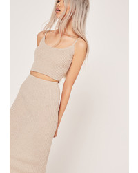 Missguided Strappy Rib Crop Top Co Ord Nude
