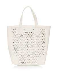 Beige Cutout Leather Tote Bag