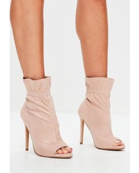 Missguided Nude Faux Suede Peep Toe Ankle Boots
