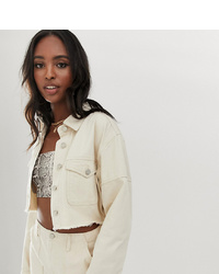 Missguided Tall Co Ord Denim Cropped Jacket In Ecru