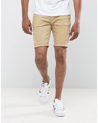 Asos Denim Shorts In Skinny Stone With Abrasions