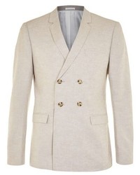 Topman Skinny Fit Cotton Linen Double Breasted Suit Jacket