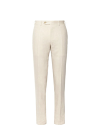 Canali Beige Kei Slim Fit Linen And Wool Blend Suit Trousers
