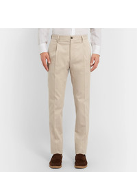 Tod's Beige Slim Fit Tapered Solaro Cotton Blend Suit Trousers