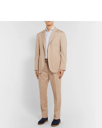 Brunello Cucinelli Beige Slim Fit Wool And Cotton Blend Suit Trousers