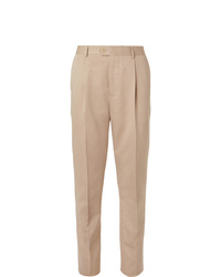 Brunello Cucinelli Beige Slim Fit Wool And Cotton Blend Suit Trousers