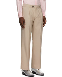 Ernest W. Baker Beige Wool Pleated Straight Leg Trousers