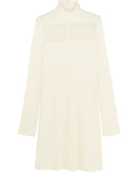 Calvin Klein Collection Bara Tulle Paneled Stretch Crepe Dress Cream