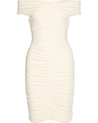 The Row Hali Off The Shoulder Ruched Stretch Crepe Dress Cream