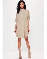 Missguided Oversized Zip Front Dress Nude