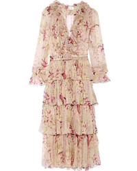 Zimmermann Winsome Tiered Crinkled Silk Chiffon Dress Blush