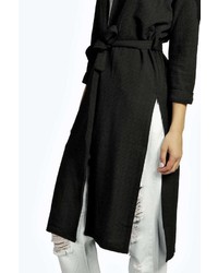Boohoo Tina Textured Split Side Belted Duster