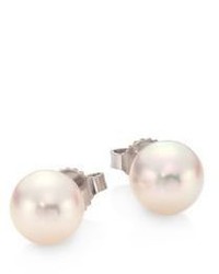 Mikimoto 7 75mm Silver Freshwater Pearl Stud Earrings