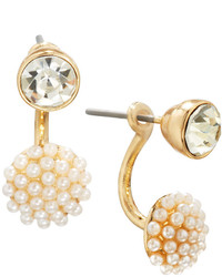 Lydell NYC Crystal Pearl Cluster Front Back Drop Earrings