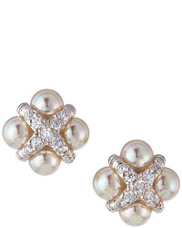 Majorica Cz Crystal Cross Pearl Button Earrings