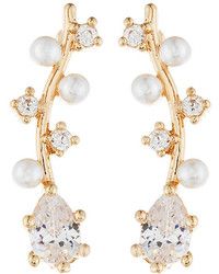 Lydell NYC Golden Crystal Pearly Crawler Earrings