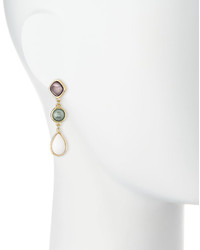 Nakamol Long Golden Triple Drop Stone Earrings