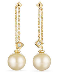 David Yurman Solari Yellow South Sea Pearl Diamond Chain Drop Earrings
