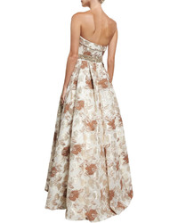 Jovani Brocade Cuffed Strapless Bustier Embellished Evening Gown