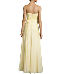 Halston Heritage Strapless Embellished Belted Gown Chamomile