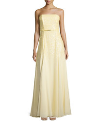 Halston Heritage Strapless Embellished Belted Gown Chamomile