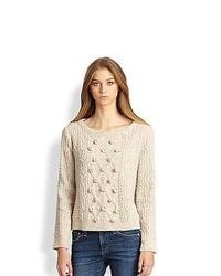 Milly Sparkle Embellished Cable Knit Sweater White