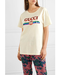 Gucci Sequined Cotton Jersey T Shirt