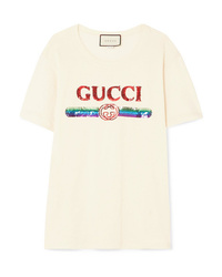 Gucci Sequined Cotton Jersey T Shirt