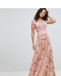 Frock and Frill Tall Allover Embroidered Plunge Front Maxi Dress