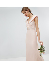 TFNC Tall Bardot Maxi Bridesmaid Dress With Fishtail And Embellished Waist