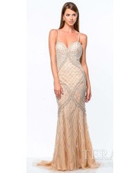 Terani Couture Crystal Racer Back Evening Gown