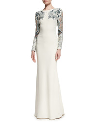 Badgley Mischka Embellished Long Sleeve Gown Ivory