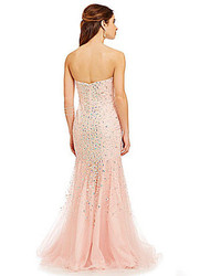 Glamour By Terani Couture Beaded Mesh Trumpet Gown