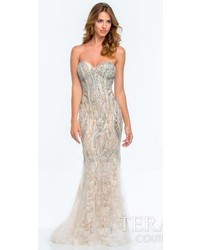 Terani Couture Lace Underlay Evening Gown