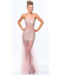 Terani Couture Tulle Nude Illusion Prom Gown