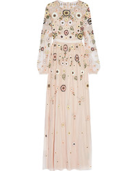 Beige Embellished Lace Evening Dress