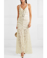 Alessandra Rich Crystal Embellished Button Detailed Cotton Blend Lace Gown