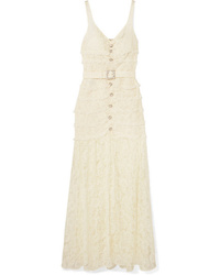 Alessandra Rich Crystal Embellished Button Detailed Cotton Blend Lace Gown