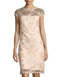 LM Collection Sequin Embellished Lace Sheath Dress Champagne