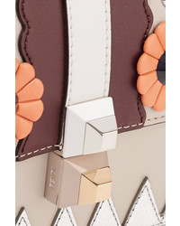 Fendi Kan I Mini Embellished Leather Shoulder Bag Taupe