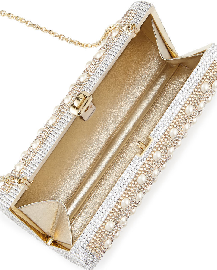 Judith Leiber Money Bags Crystal Embellished Clutch In Champagne Aurum  Multi