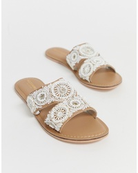Accessorize Cream Beaded Embellished Flat Summer Slip On Sandals